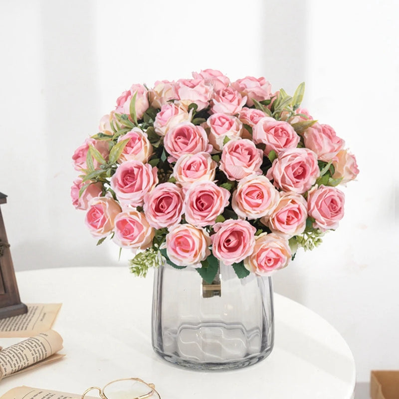 Artificial Flower Ten Head Silk White Rose Bundle Scrapbook Valentine Wedding Outdoor Garden Party Family Room Vase Decoration