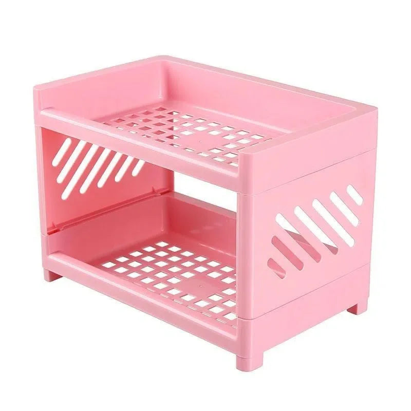 PP Desktop Double Layer Storage Rack Rectangular White Organizing Student Desk Office Cosmetics Stationery Shelf