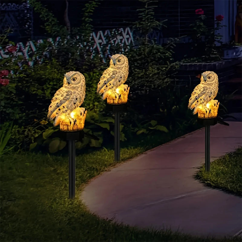 1 Pc Solar Sculpture Resin Owl Ground Plug Light Led Garden Lawn Courtyard Waterproof Animal Landscape Decoration Light
