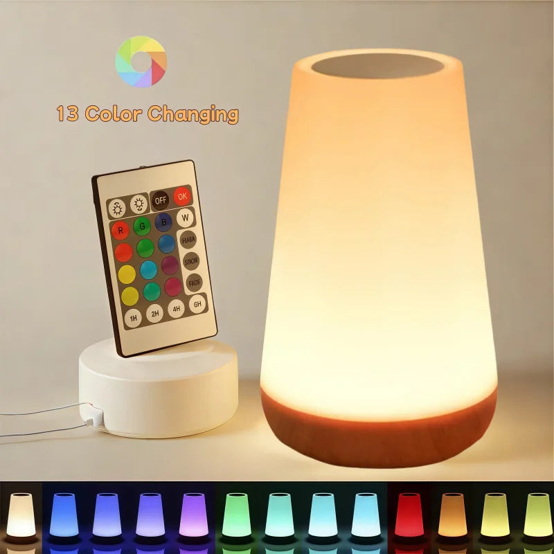 13 Color Changing Night Light Remote Control Touch Dimmable Lamp Portable Table Bedside Lamps USB Rechargeable Night Lamp