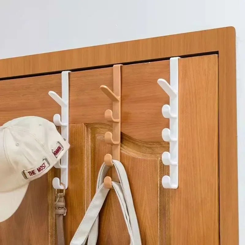 No Punching 5 Hooks Door Rear Hook Wrought Iron Clothes Bag Hanger Hat Sundries Storage Rack Hanger Home Bathroom Organizer