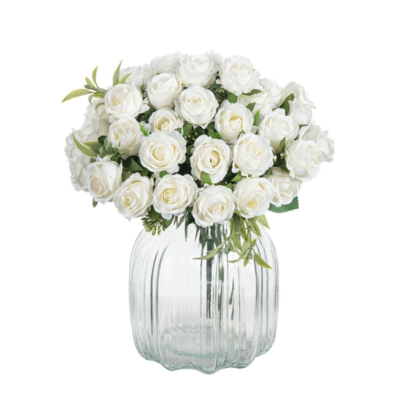 Artificial Flower Ten Head Silk White Rose Bundle Scrapbook Valentine Wedding Outdoor Garden Party Family Room Vase Decoration