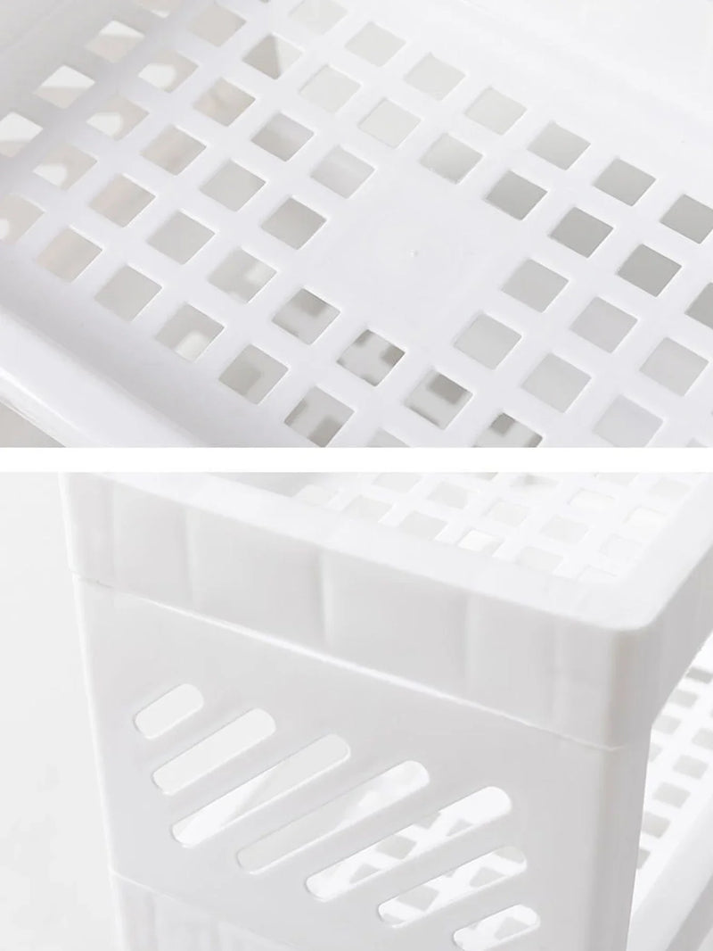 PP Desktop Double Layer Storage Rack Rectangular White Organizing Student Desk Office Cosmetics Stationery Shelf