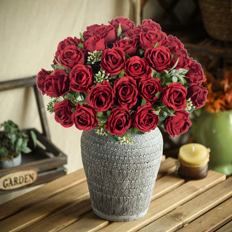 Artificial Flower Ten Head Silk White Rose Bundle Scrapbook Valentine Wedding Outdoor Garden Party Family Room Vase Decoration