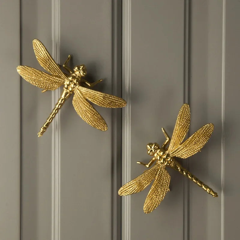 Nordic Gold Dragonfly Single Hole Brass Furniture Handle Luxurious Kitchen Drawer Handles Hardware Dresser Cabinet Pulls