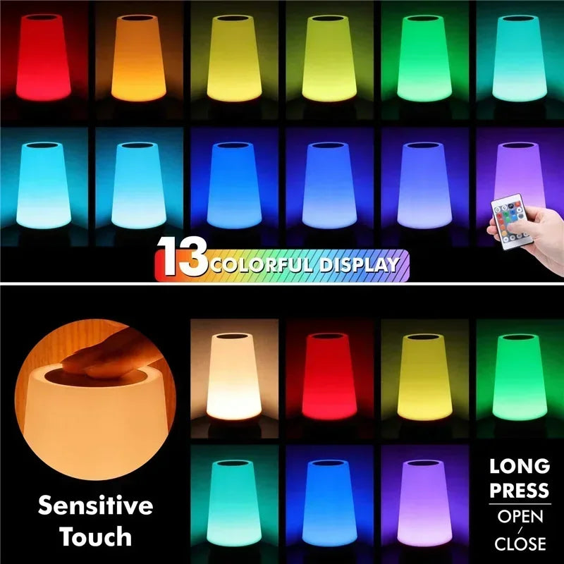 13 Color Changing Night Light Remote Control Touch Dimmable Lamp Portable Table Bedside Lamps USB Rechargeable Night Lamp