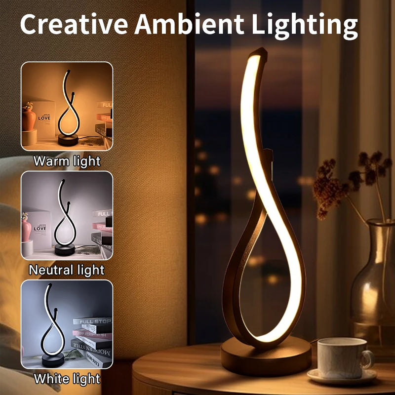 LED Night Table Lamp Modern Spiral Dimmable Bedside Bedroom Lamps Nightstand Desk Lamp Night Light for Living Room Home Office