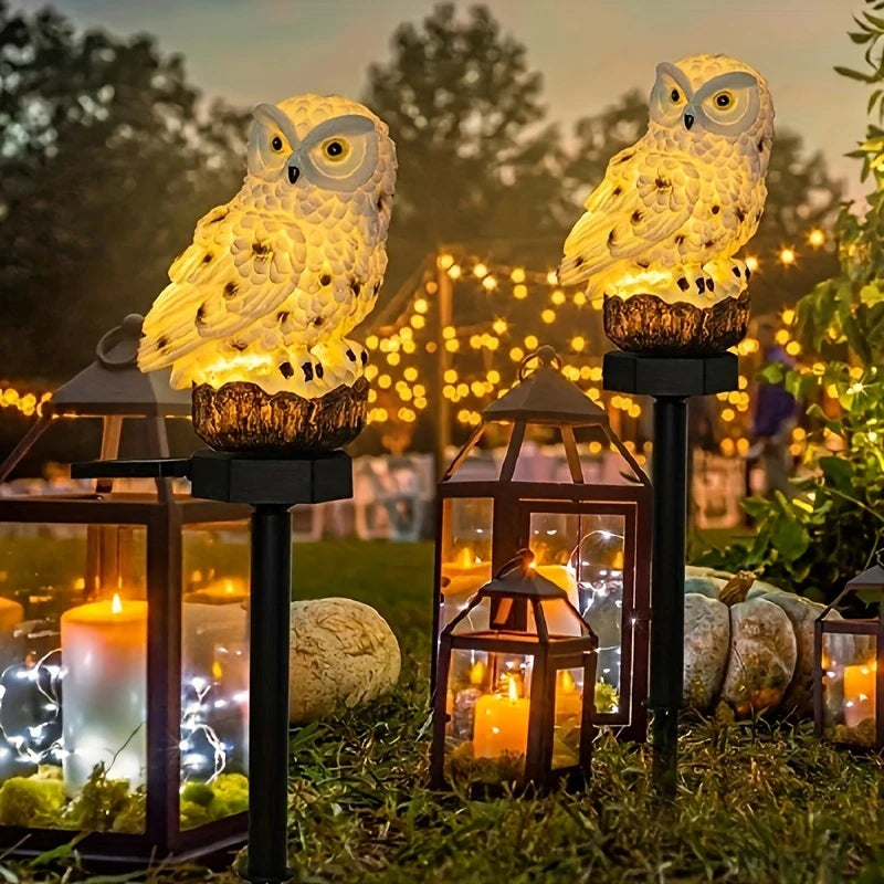 1 Pc Solar Sculpture Resin Owl Ground Plug Light Led Garden Lawn Courtyard Waterproof Animal Landscape Decoration Light