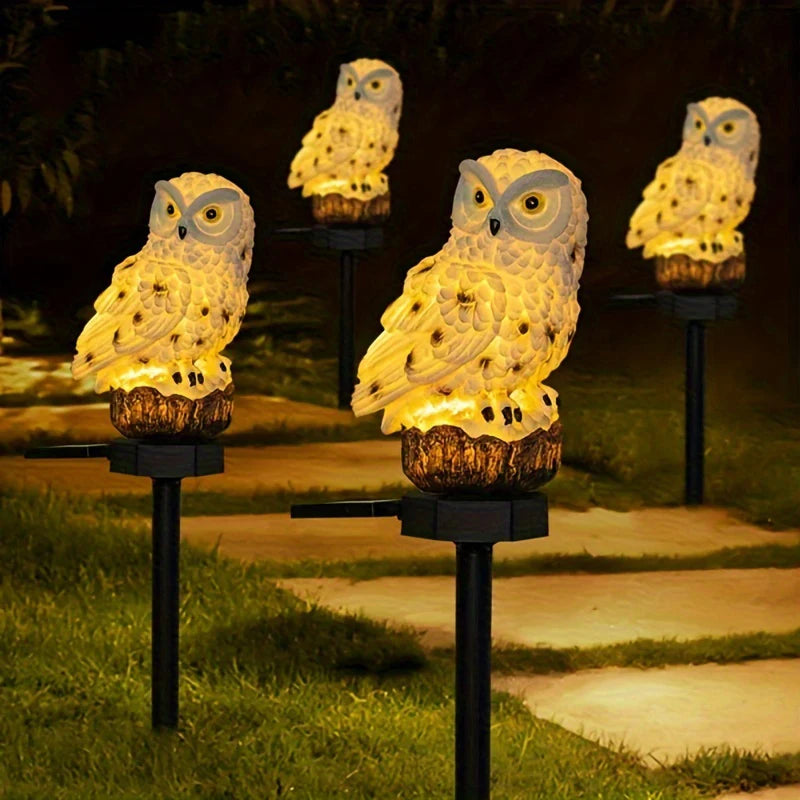 1 Pc Solar Sculpture Resin Owl Ground Plug Light Led Garden Lawn Courtyard Waterproof Animal Landscape Decoration Light